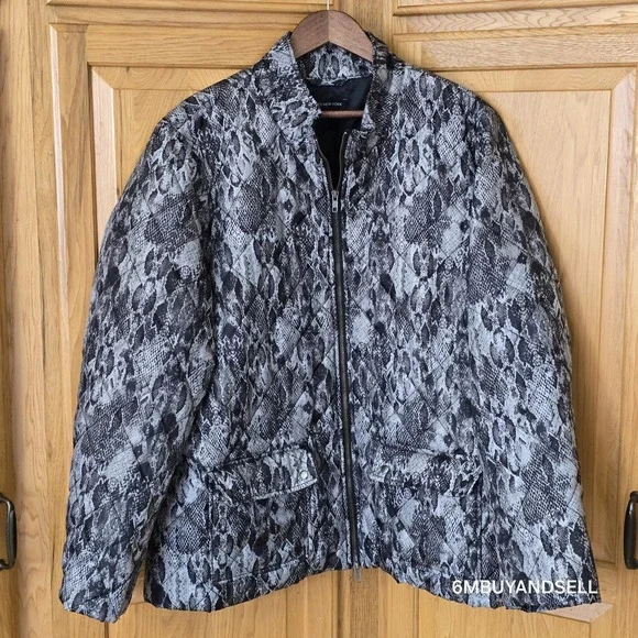 Jones New York Quilted Puffer Coat Womens 3X Snake Skin Zip‎ Winter - Picture 2 of 5